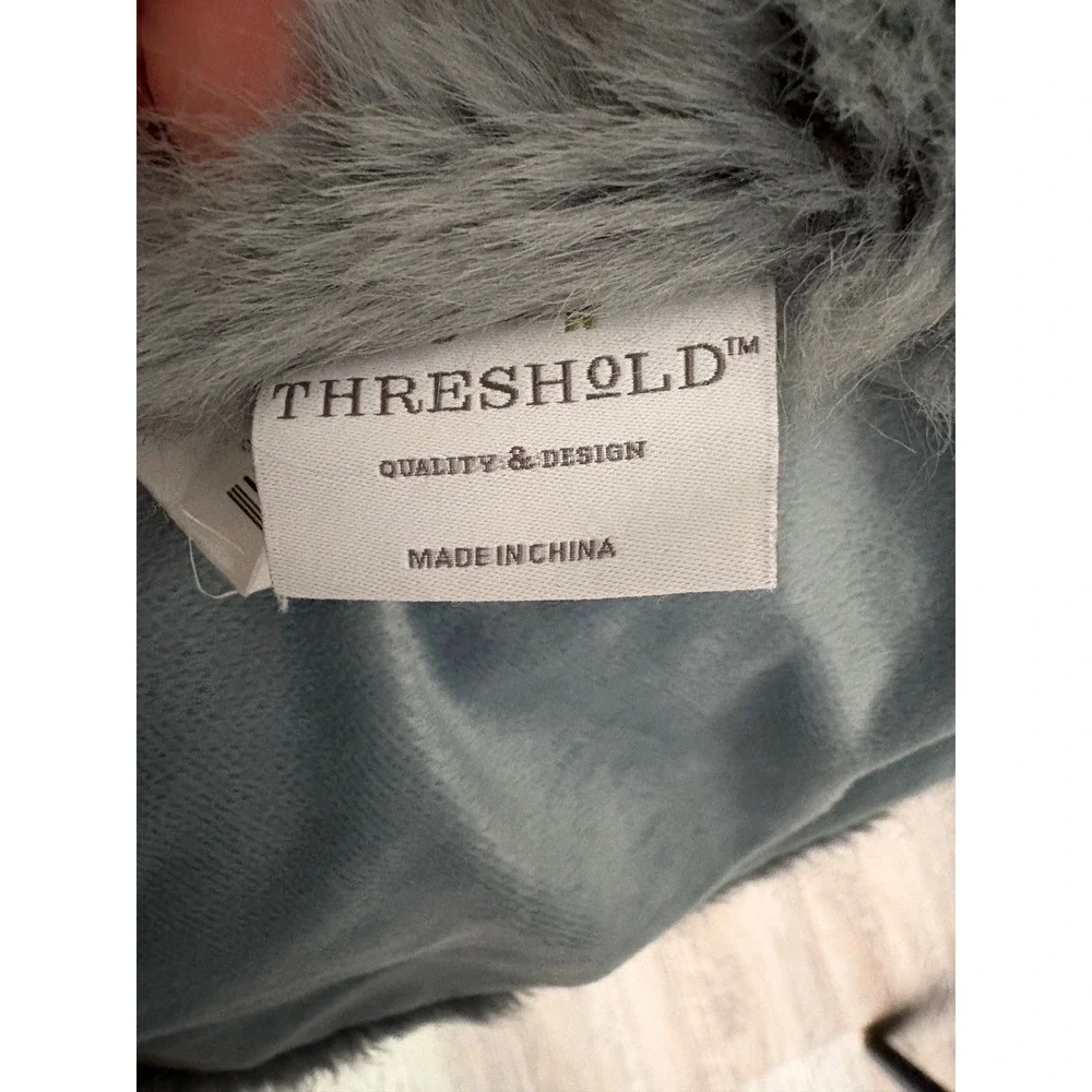 Threshold Faux Fur Throw Blanket Blue Gray Slate Plush Shaggy Soft Home Decor